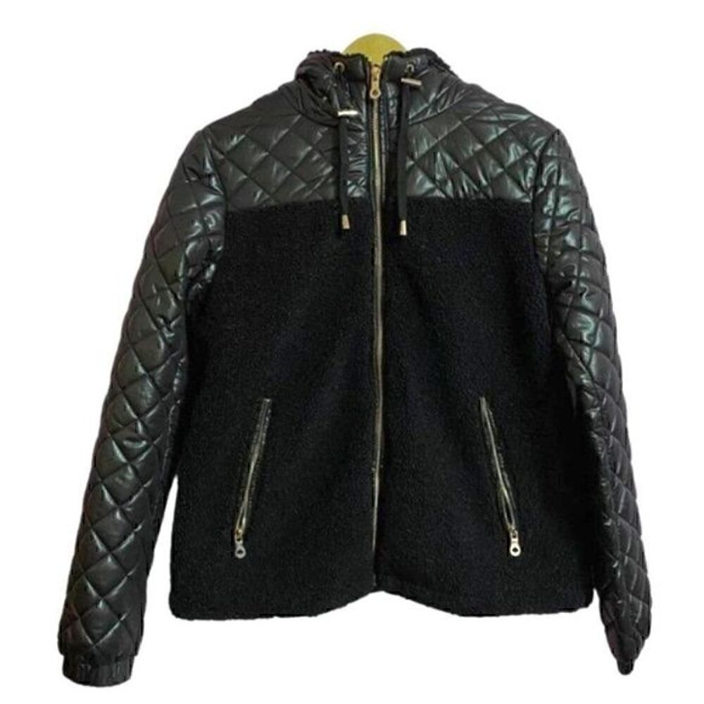 Kate Spade Women's Black Hooded Faux Fur Quilted Jacket Size XS NWT​
